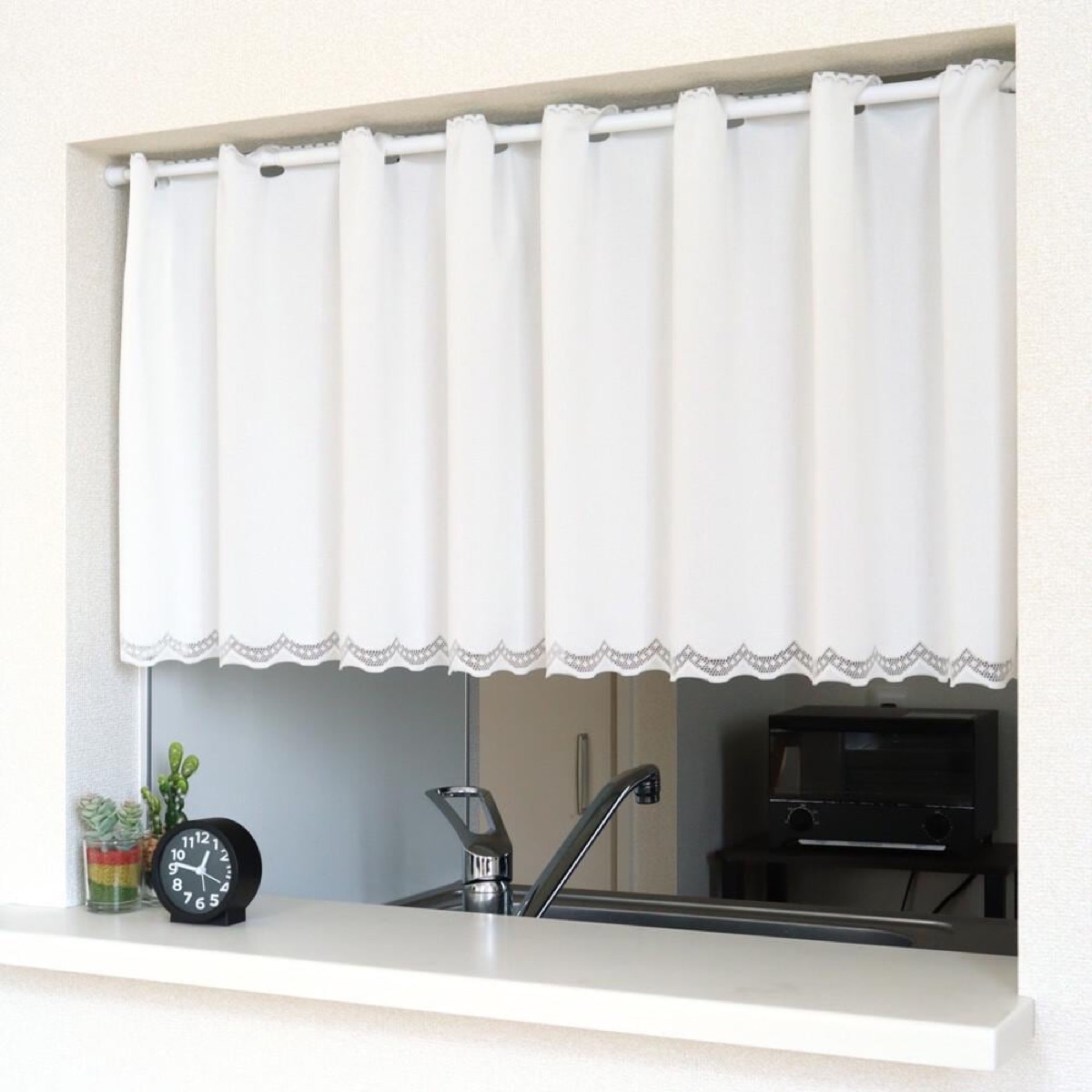 Elegant Japanese Cafe Curtain, Plain White, Sheer, Minimalist, Sheer Valance 59.1x17.7 in, Kitchen — view 2