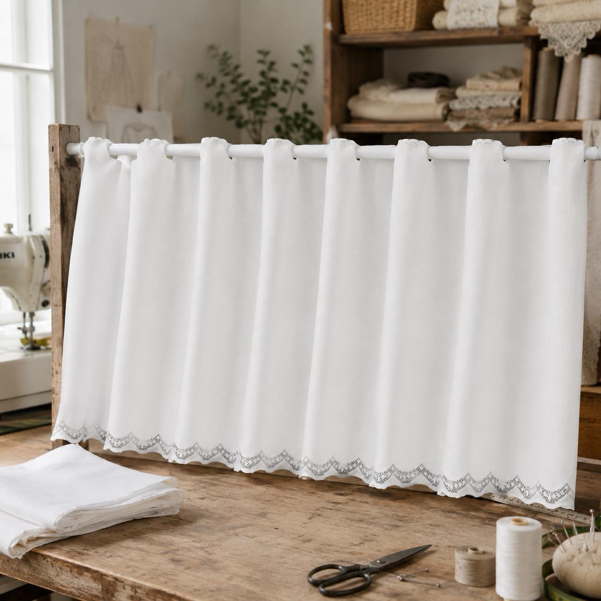 Elegant Japanese Cafe Curtain, Plain White, Sheer, Minimalist, Sheer Valance 59.1x17.7 in, Kitchen — view 4