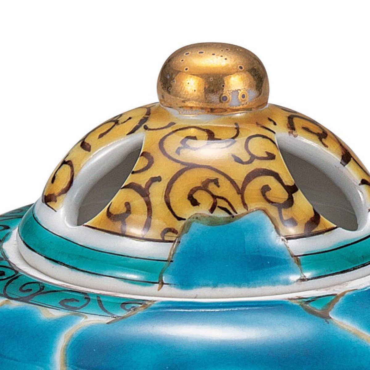 Japanese Incense Burner, Kutani Ware Blue Peony Porcelain Koro, Japanese Decor — view 5