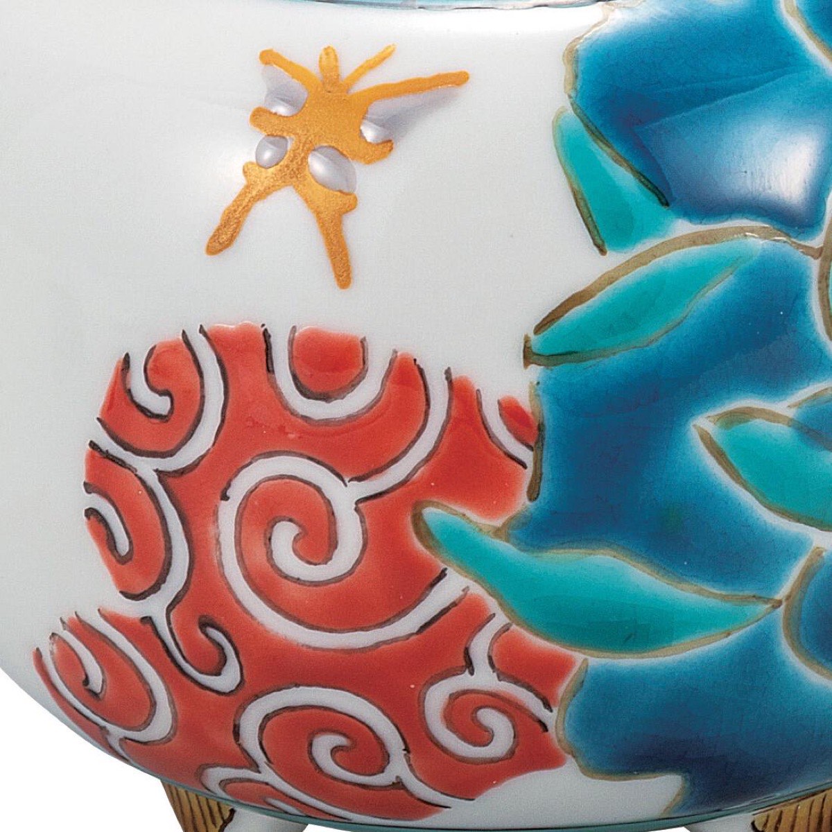 Japanese Incense Burner, Kutani Ware Blue Peony Porcelain Koro, Japanese Decor — view 7