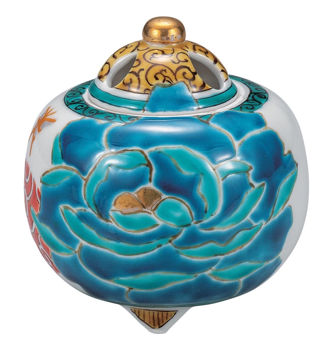 Japanese Incense Burner, Kutani Ware Blue Peony Porcelain Koro, Japanese Decor — view 9