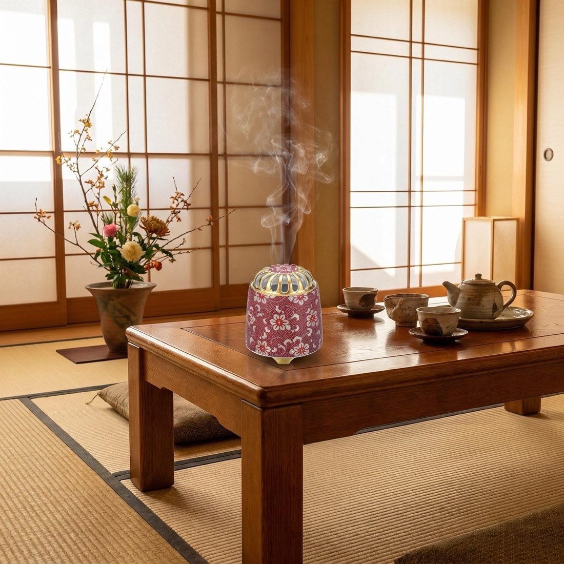 Japanese Incense Burner, Kutani Ware Clematis Porcelain Koro, Incense Holder — view 9