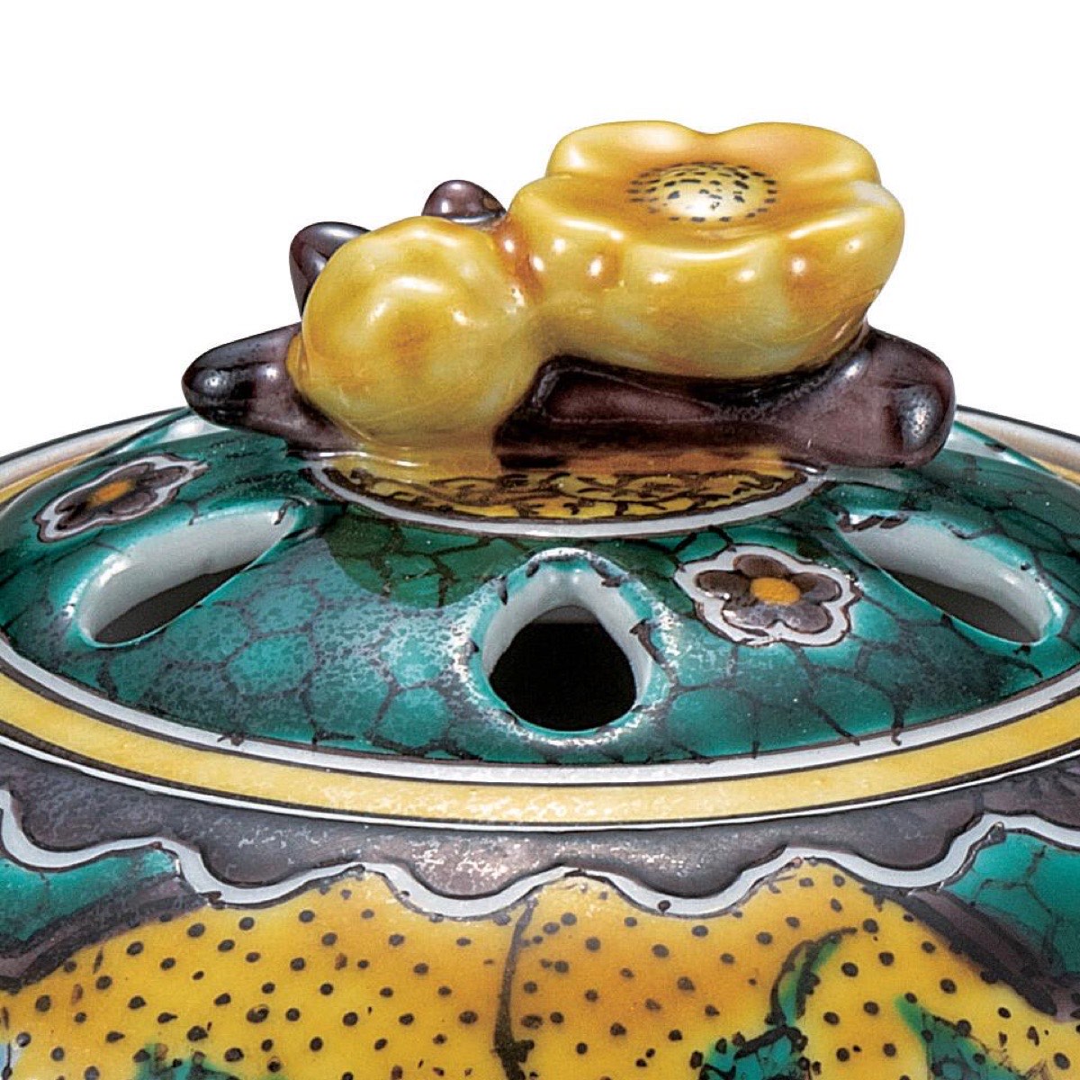 Japanese Incense Burner, Kutani Ware Ko-Kutani Flower Bird Koro, Tea Room Decor — view 4