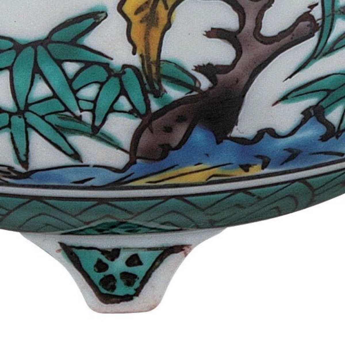 Japanese Incense Burner, Kutani Ware Ko-Kutani Flower Bird Porcelain Koro, Incense Holder — view 6