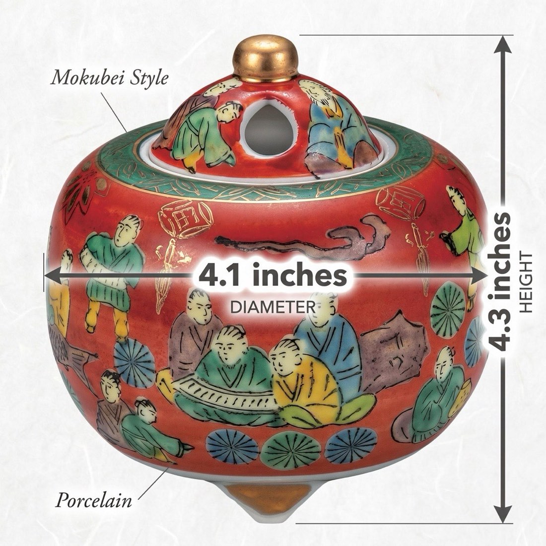 Japanese Incense Burner, Kutani Ware Mokubei Porcelain Koro, Japanese Ceramic Decor — view 3