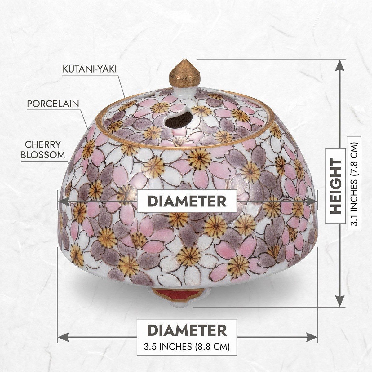 Japanese Incense Burner, Kutani Ware Sakura Porcelain Koro, Incense Holder, Made in Japan — view 3