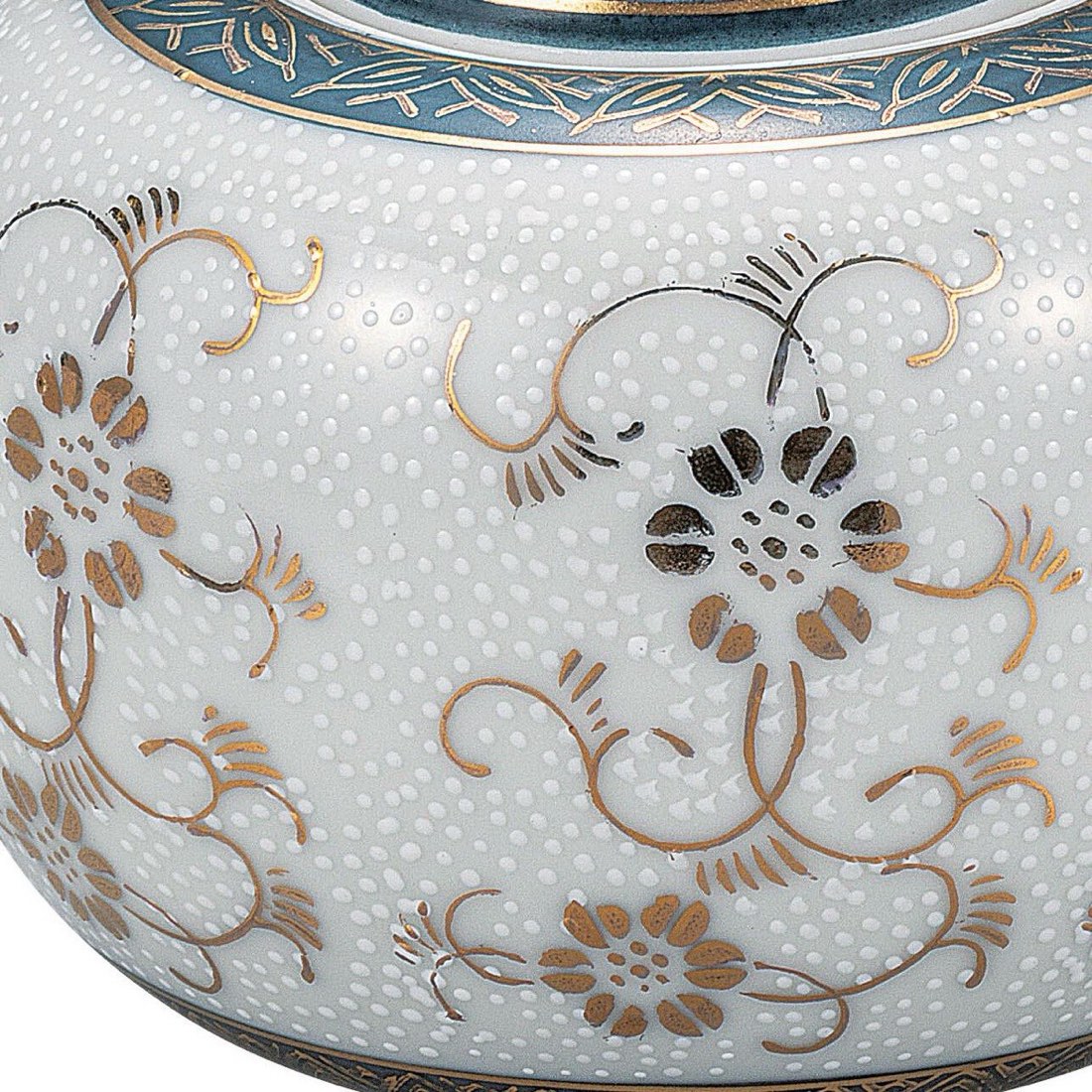 Japanese Incense Burner, Kutani Ware White Dot Clematis Koro, Tea Room Decor — view 5