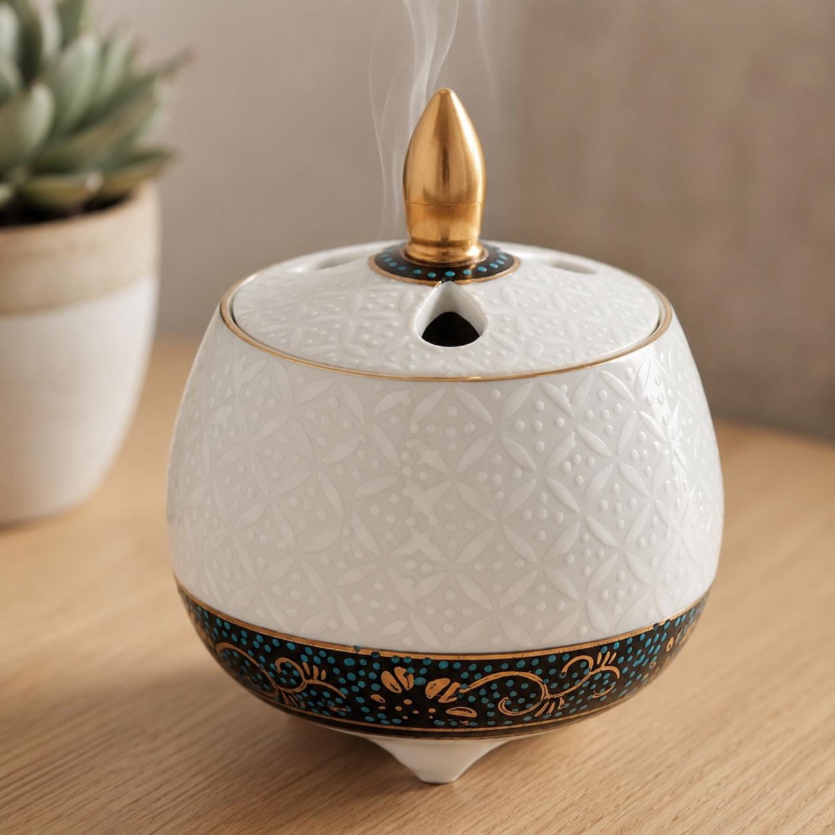 Japanese Incense Burner, Kutani Ware White Shippo Porcelain Koro, Tea Room Decor — view 10