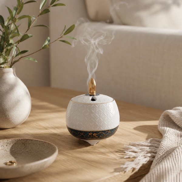 Japanese Incense Burner, Kutani Ware White Shippo Porcelain Koro, Tea Room Decor