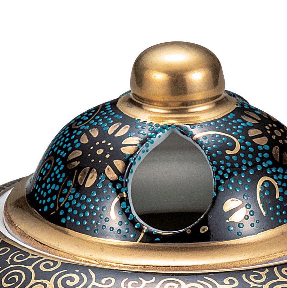 Japanese Incense Burner, Large Kutani Ware Blue Dot Clematis Porcelain Koro — view 4