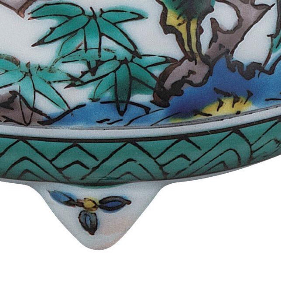 Japanese Incense Burner, Small Kutani Ware Ko-Kutani Flower Bird Porcelain Koro — view 6