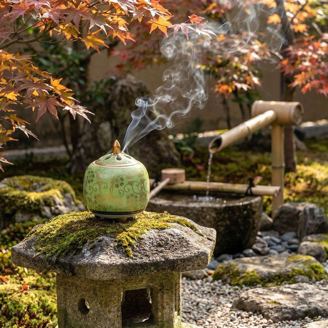 Japanese Incense Burner, Small Kutani Ware White Dot Clematis Porcelain Koro — view 10