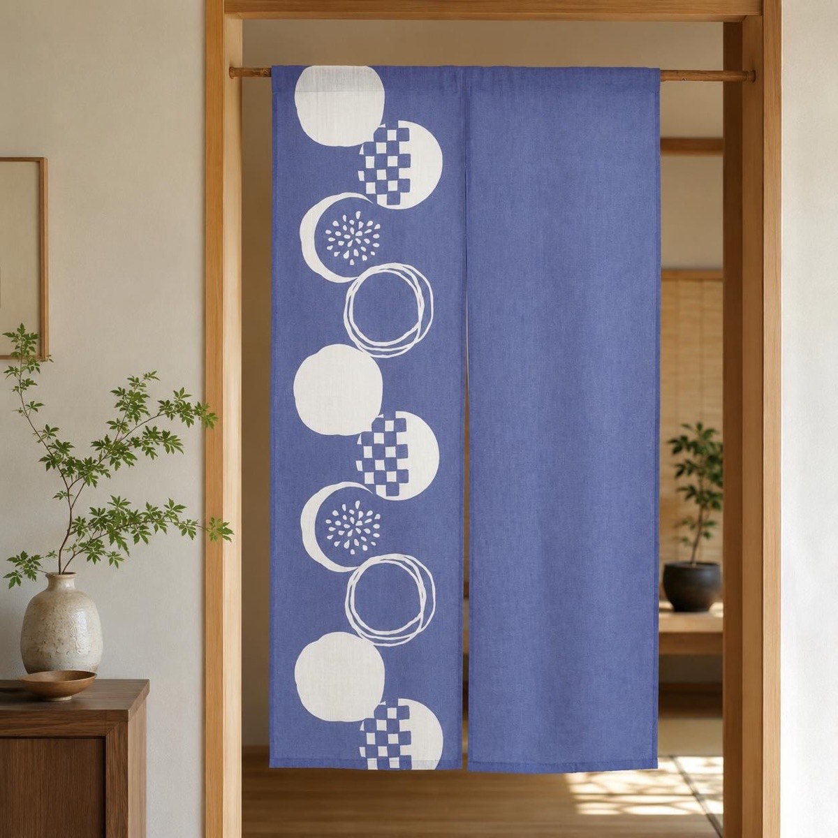 Japanese Linen Noren Curtain, Blue Wisteria Summer Pattern, Made in Japan