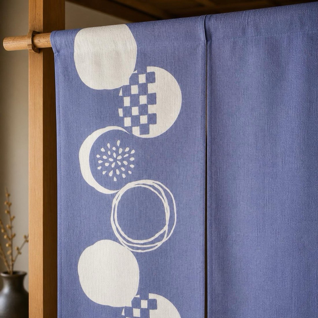 Japanese Linen Noren Curtain, Blue Wisteria Summer Pattern, Made in Japan — view 10