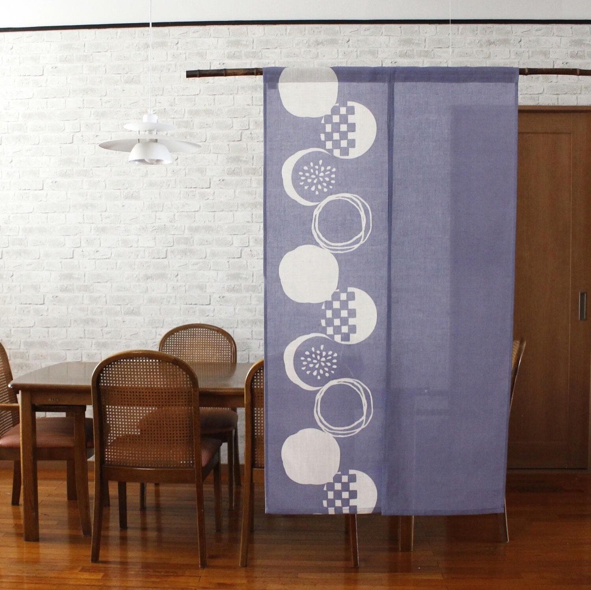 Japanese Linen Noren Curtain, Blue Wisteria Summer Pattern, Made in Japan — view 9