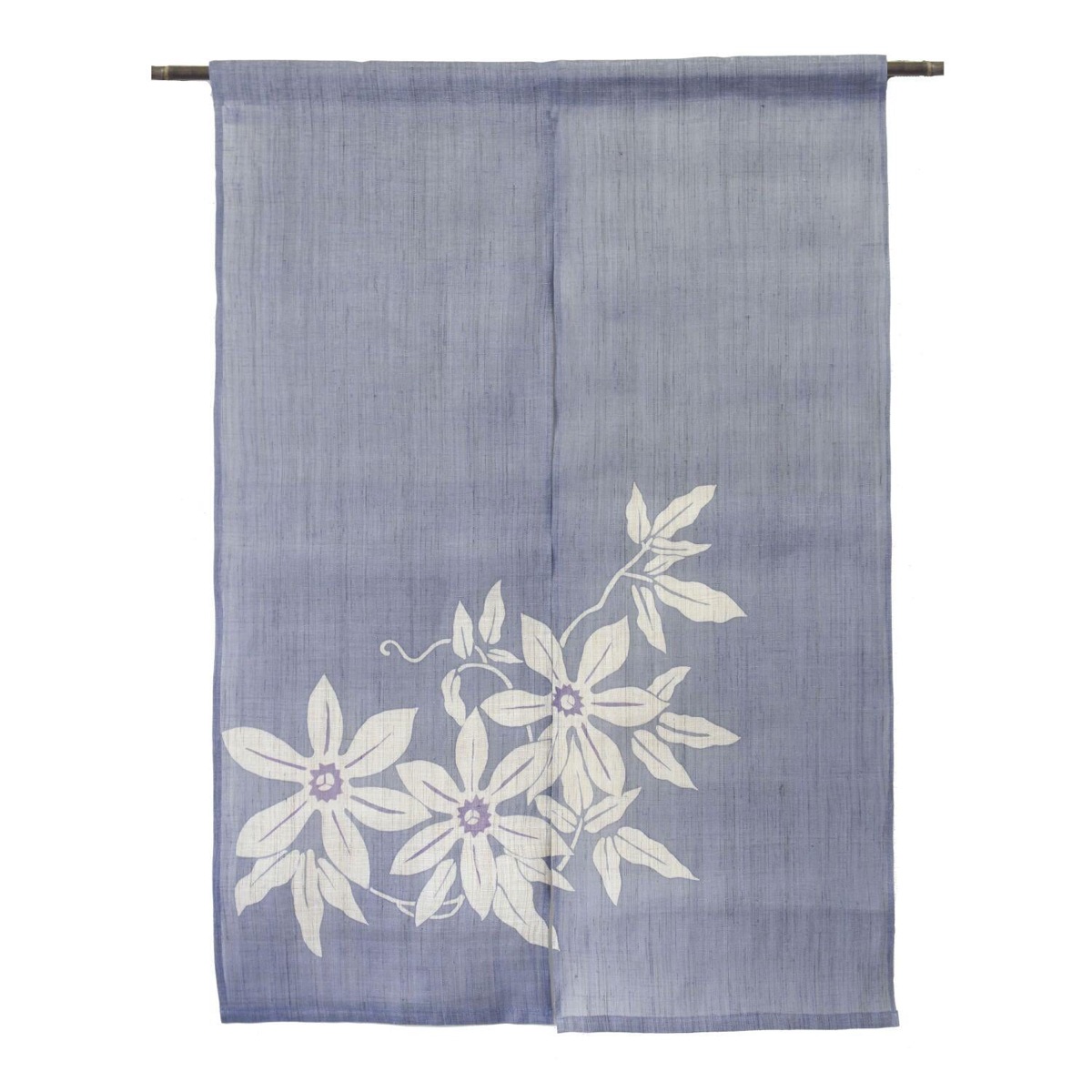 Japanese Linen Noren Curtain, Clematis Wisteria Motif, Hand-Dyed Blue, 33.1 x 47.2 in — view 2