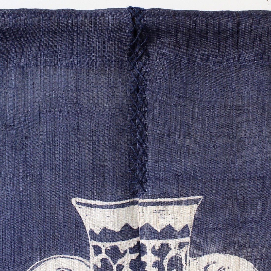 Japanese Linen Noren Curtain, Indigo Jar Motif, Hand-Dyed Textile Divider — view 5