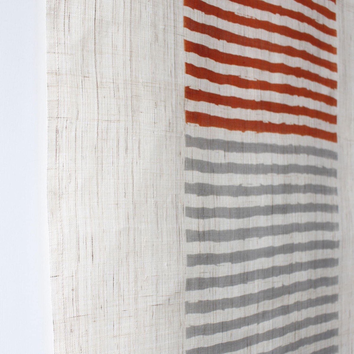 Japanese Linen Noren Curtain, Modern Orange Gray Stripe, 33.1 x 59.1 in — view 5