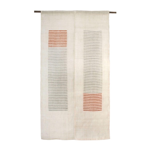 Japanese Linen Noren Curtain, Modern Orange Gray Stripe, 33.1 x 59.1 in