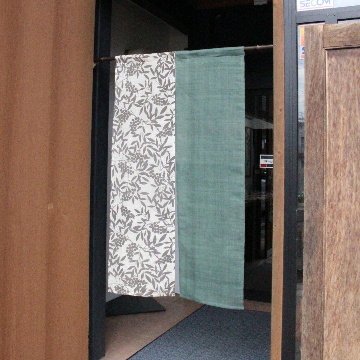 Japanese Linen Noren Curtain, Nanten Motif, Mountain Indigo, 33.1 x 59.1 in — view 3