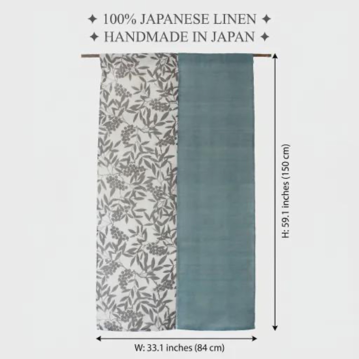 Japanese Linen Noren Curtain, Nanten Motif, Mountain Indigo, 33.1 x 59.1 in — view 4