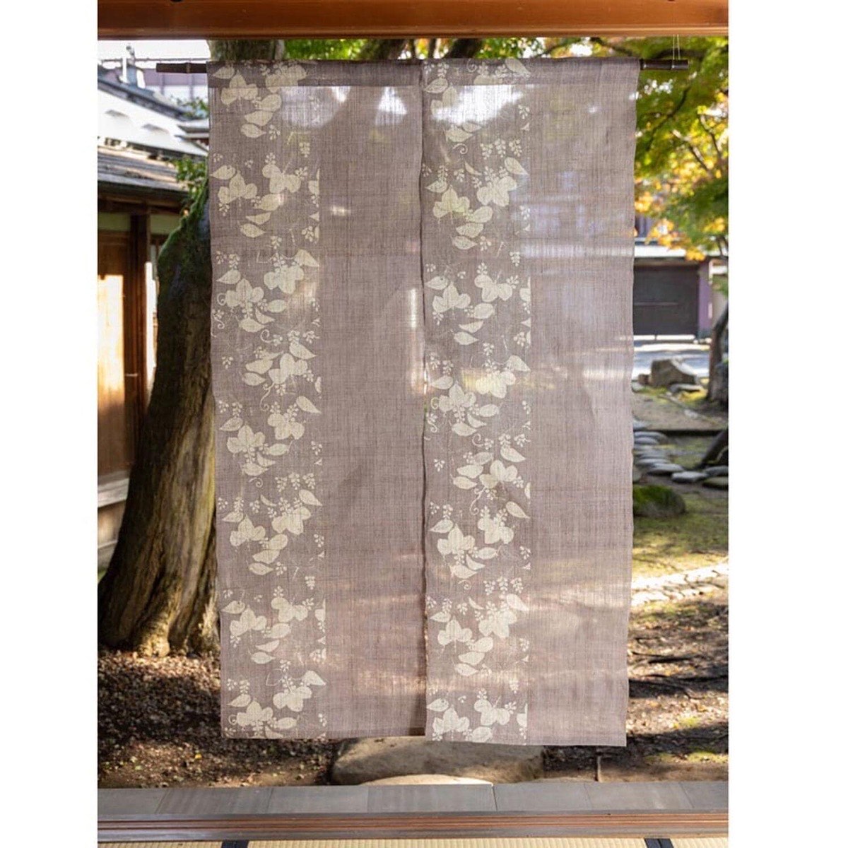 Japanese Linen Noren Curtain, Paulownia Pattern, Shiso Gray, 100% Linen, Made in Japan — view 9