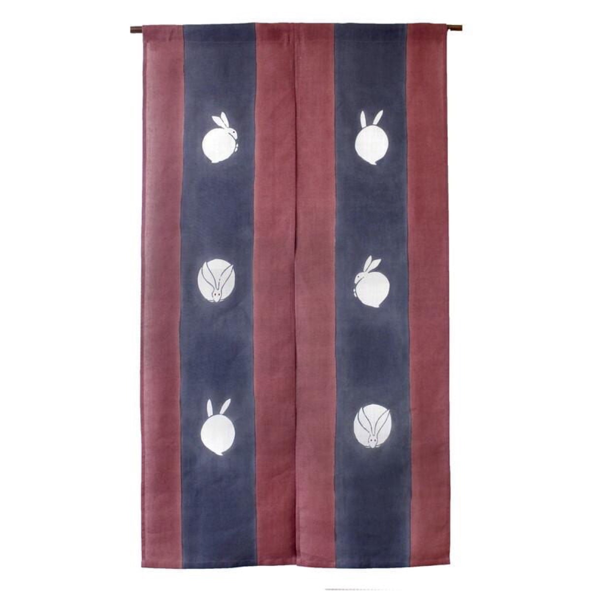 Japanese Linen Noren Curtain, Rabbit Motif, Deep Crimson, Ibira Weave Home Decor