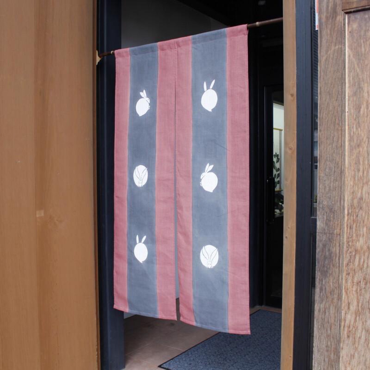 Japanese Linen Noren Curtain, Rabbit Motif, Deep Crimson, Ibira Weave Home Decor — view 10