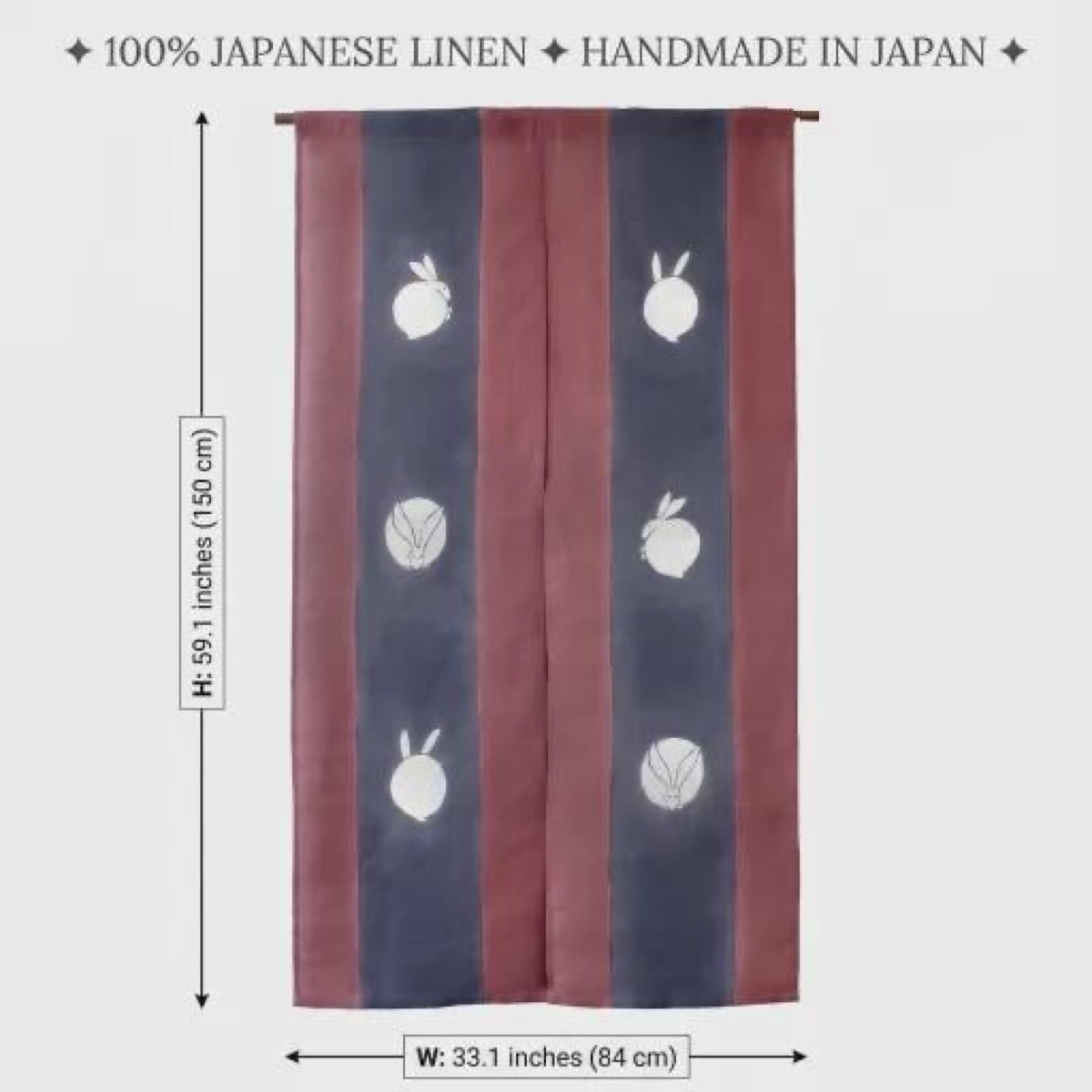 Japanese Linen Noren Curtain, Rabbit Motif, Deep Crimson, Ibira Weave Home Decor — view 3