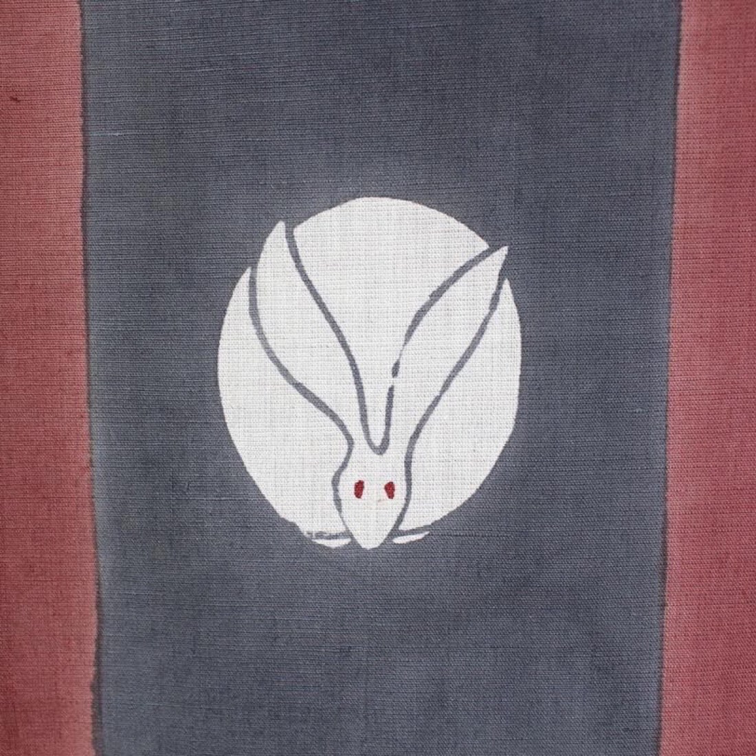 Japanese Linen Noren Curtain, Rabbit Motif, Deep Crimson, Ibira Weave Home Decor — view 7