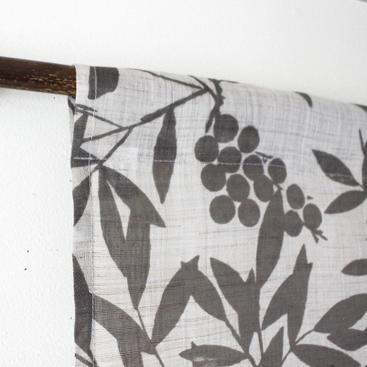 Japanese Linen Noren Curtain, Red Nanten Motif, Handwoven Iono Fabric, 33.1 x 59.1 in — view 5
