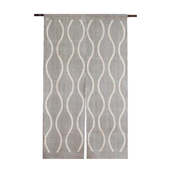 Japanese Linen Noren Curtain, Tatewaku Wave Motif, Pine Soot Gray, 33.1 x 59.1 in
