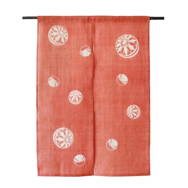 Japanese Linen Noren Curtain, Temari Motif, Vermilion (33.1 x 47.2 in)