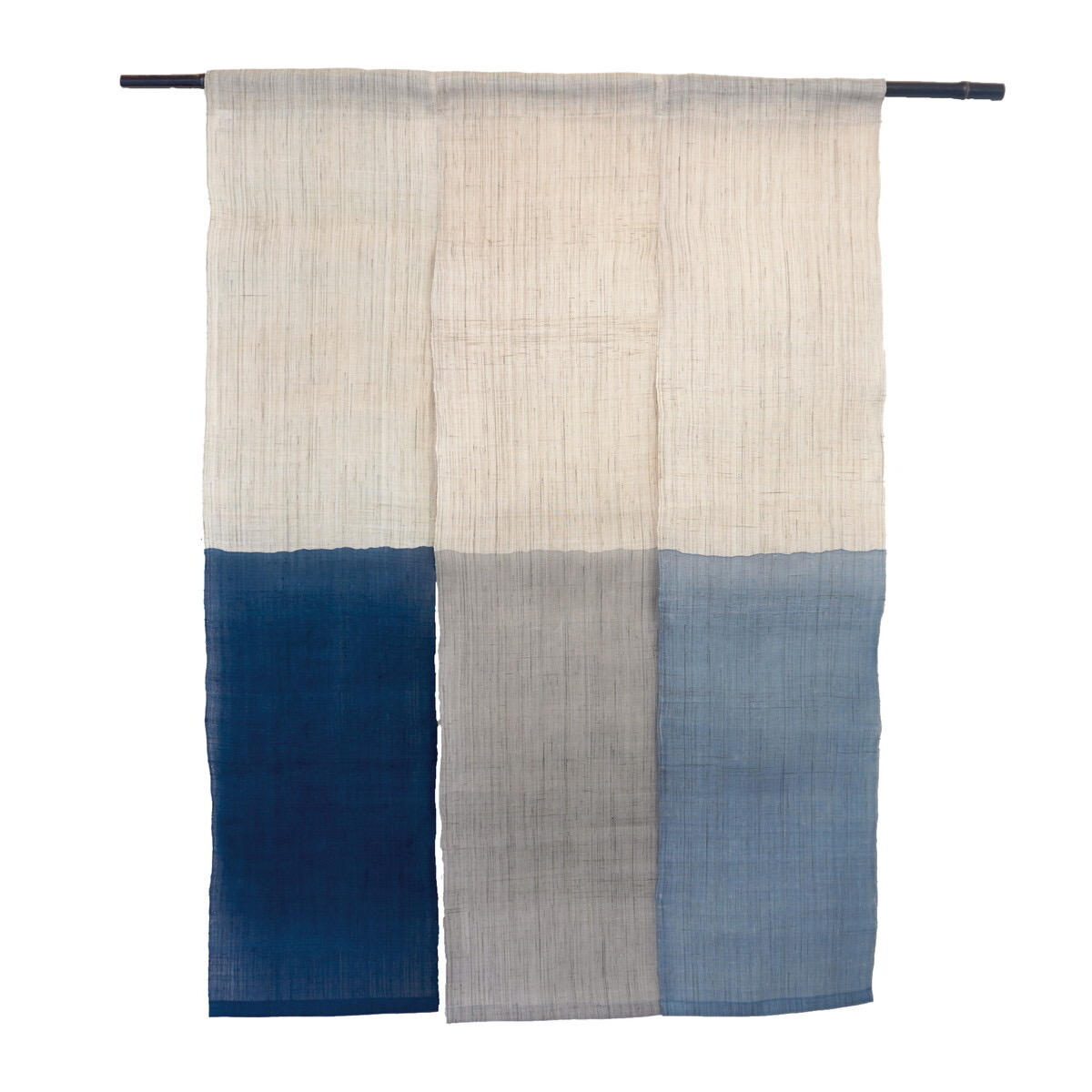 Japanese Linen Noren Curtain, Triple Panel, Half-Dyed Indigo, Grey & Sky Blue, 33.1 x 47.2 in, Handwoven Ramie, Made in Japan — view 1