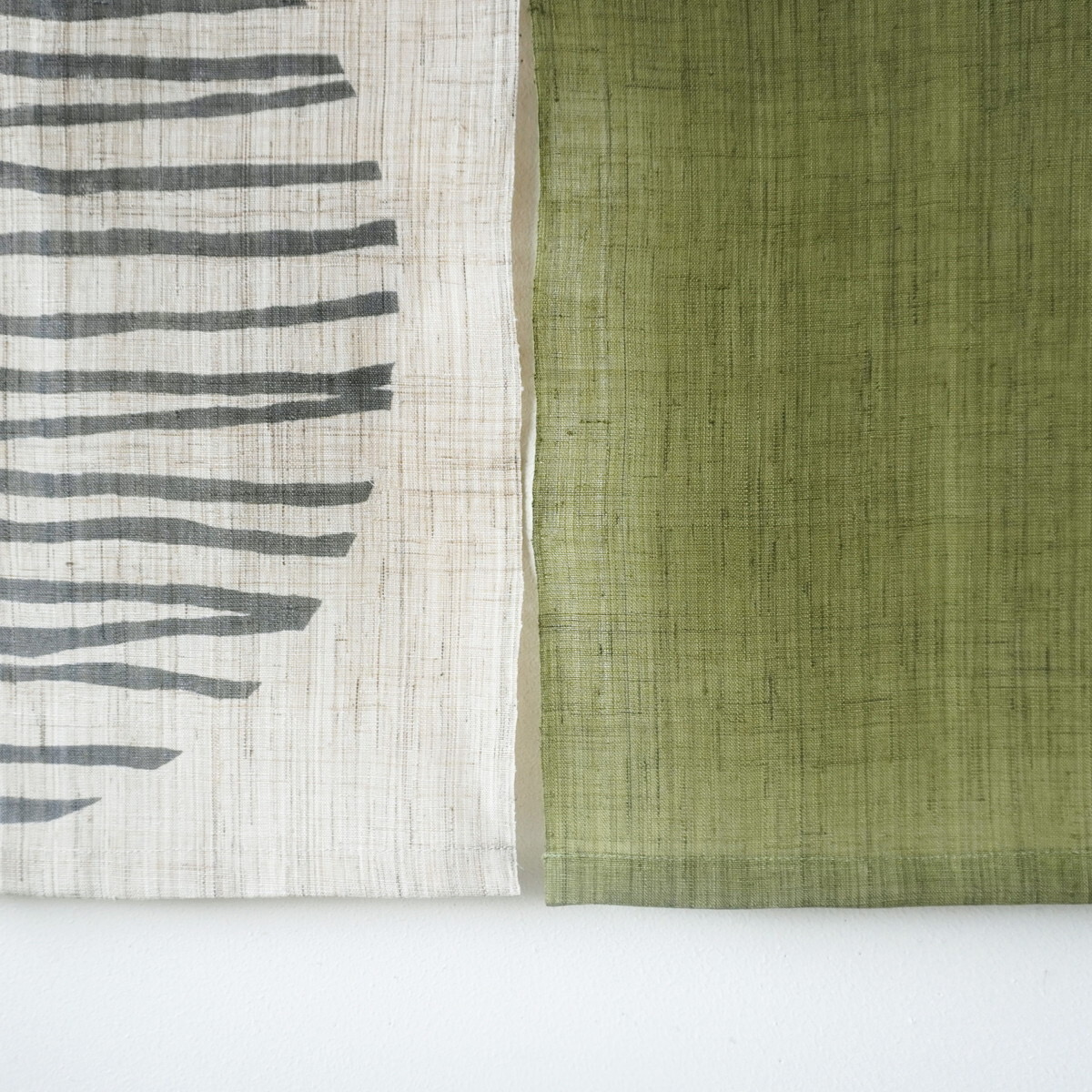 Japanese Linen Noren Curtain, Triple Panel, Kasumi Arc Pattern, Rikyu Green, 33.1 x 59.1 in, Handwoven Ramie, Made in Japan — view 3
