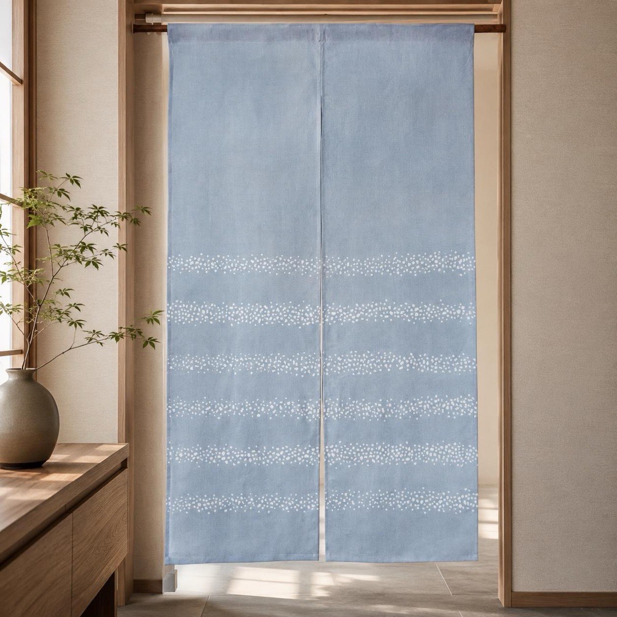 Japanese Linen Noren Door Curtain, Blue Gray Stripe Komon, 33.1 x 59.1 in — view 1