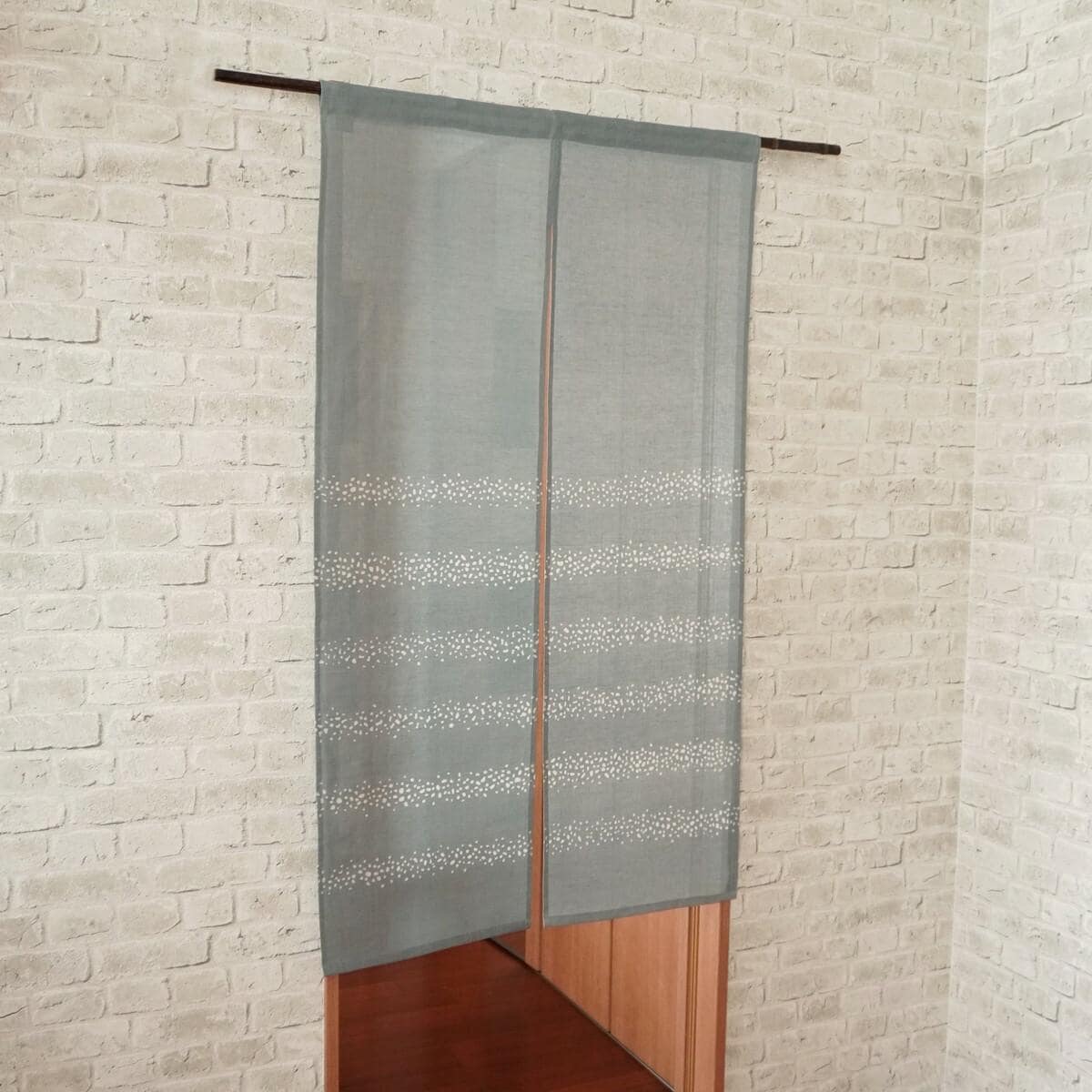 Japanese Linen Noren Door Curtain, Blue Gray Stripe Komon, 33.1 x 59.1 in — view 3