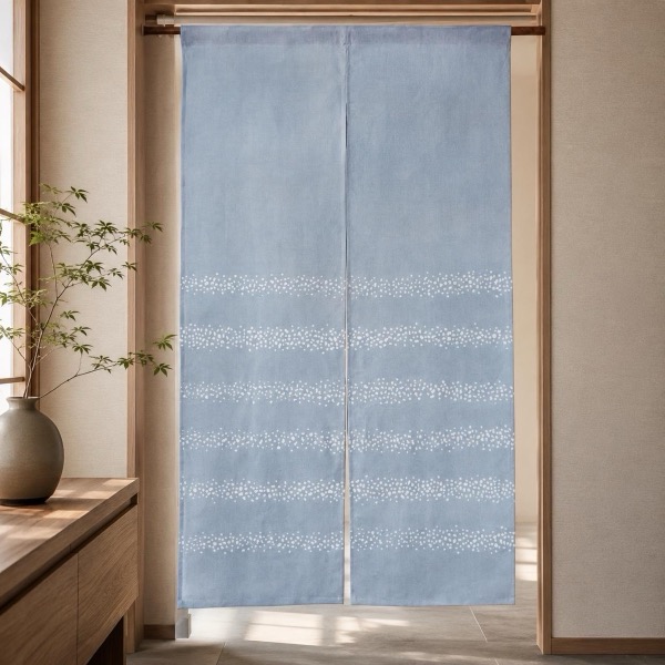 Japanese Linen Noren Door Curtain, Blue Gray Stripe Komon, 33.1 x 59.1 in