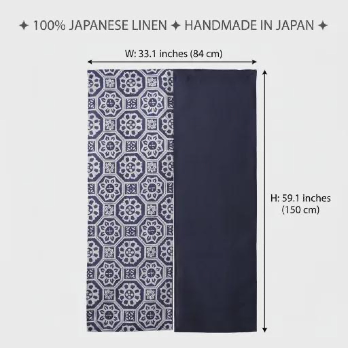 Japanese Linen Noren Door Curtain, Indigo Geometric Pattern, 33.1 x 59.1 in — view 4