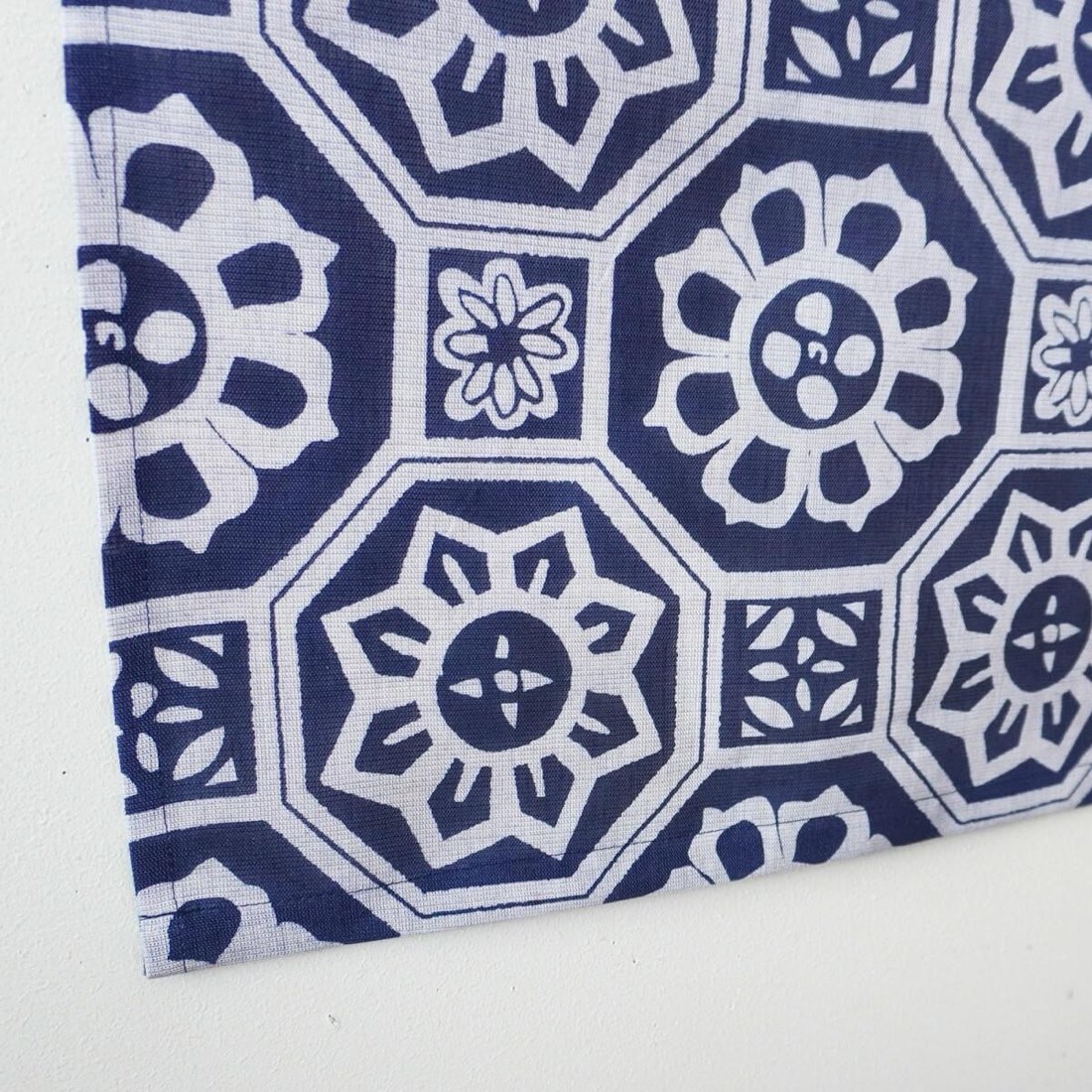 Japanese Linen Noren Door Curtain, Indigo Geometric Pattern, 33.1 x 59.1 in — view 8