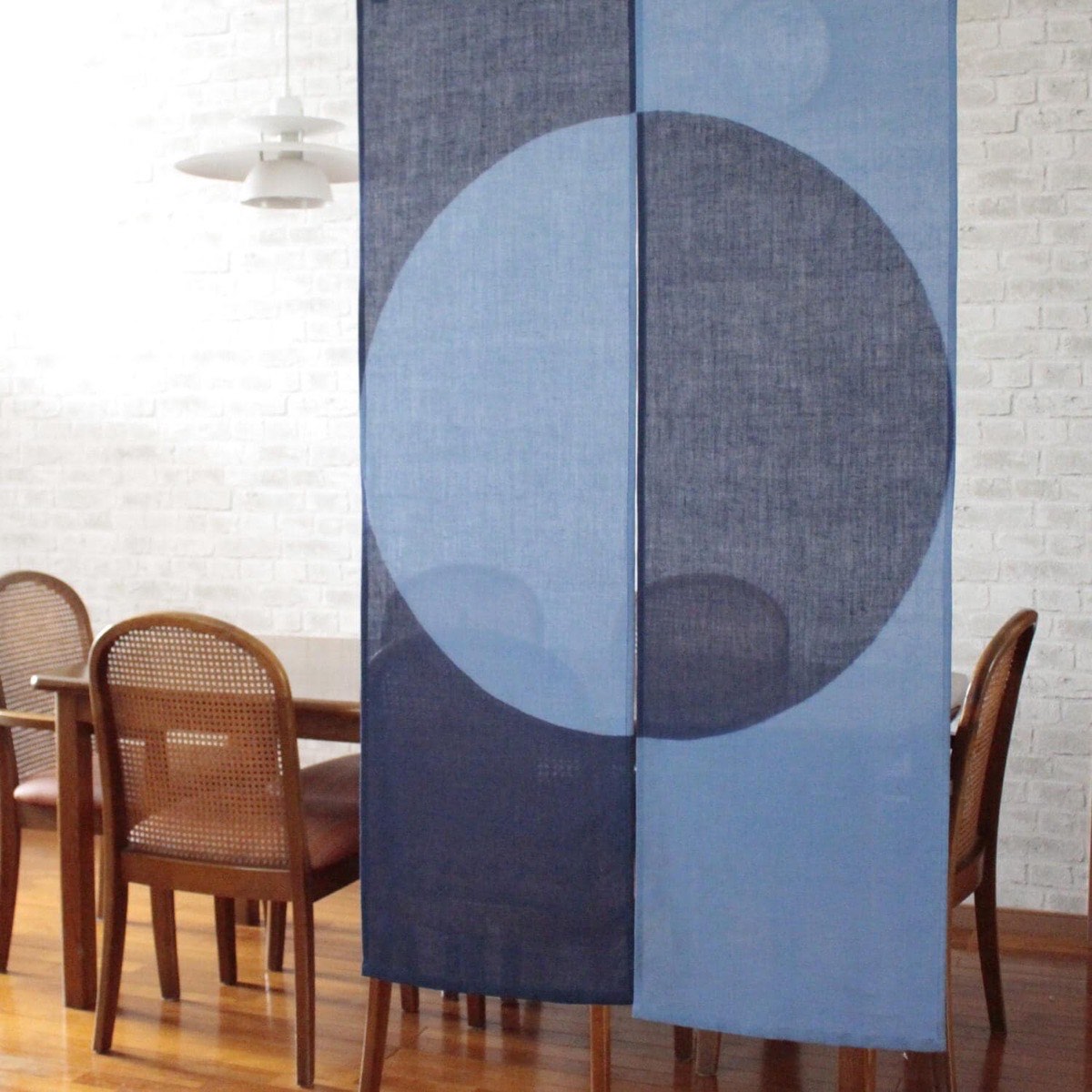 Japanese Linen Noren Door Curtain, Indigo Gradient Circle Motif, 33.1 x 59.1 in — view 8