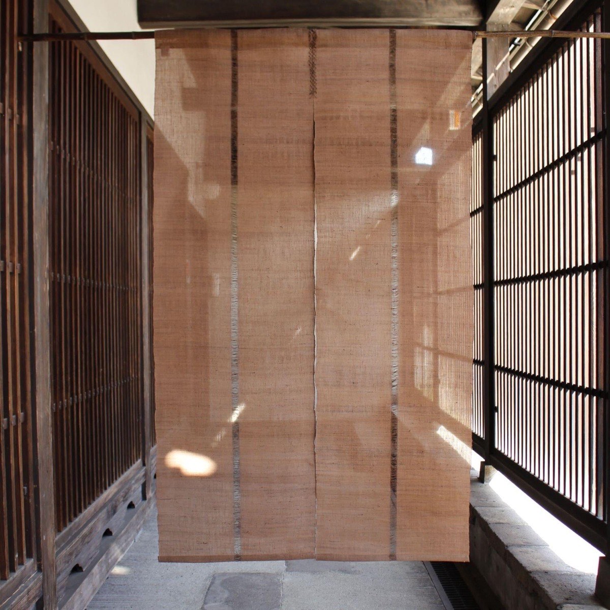Japanese Linen Noren Door Curtain, Kakishibu Brown, 35.4 x 59.1 in, Made in Japan — view 2