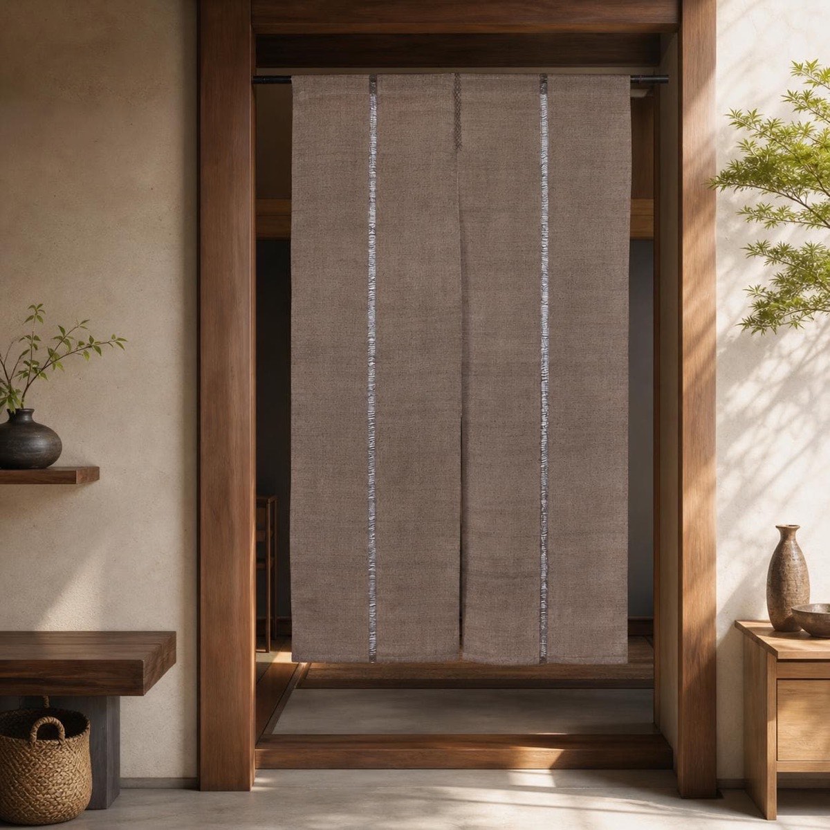Japanese Linen Noren Door Curtain, Kakishibu Brown, 35.4 x 59.1 in, Made in Japan — view 8