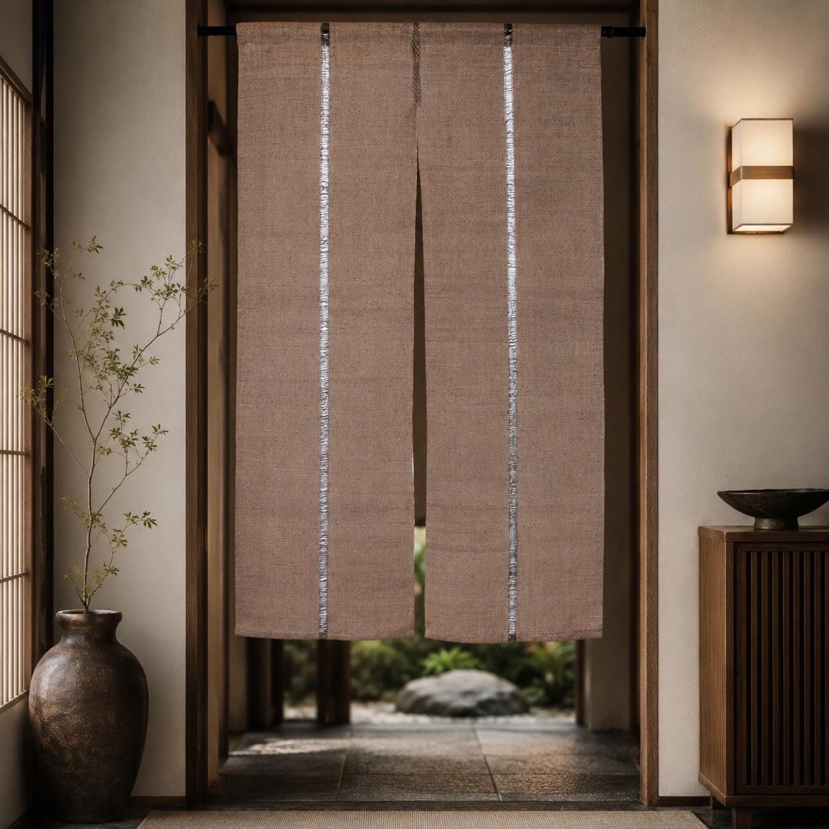 Japanese Linen Noren Door Curtain, Kakishibu Brown, 35.4 x 59.1 in, Made in Japan — view 9