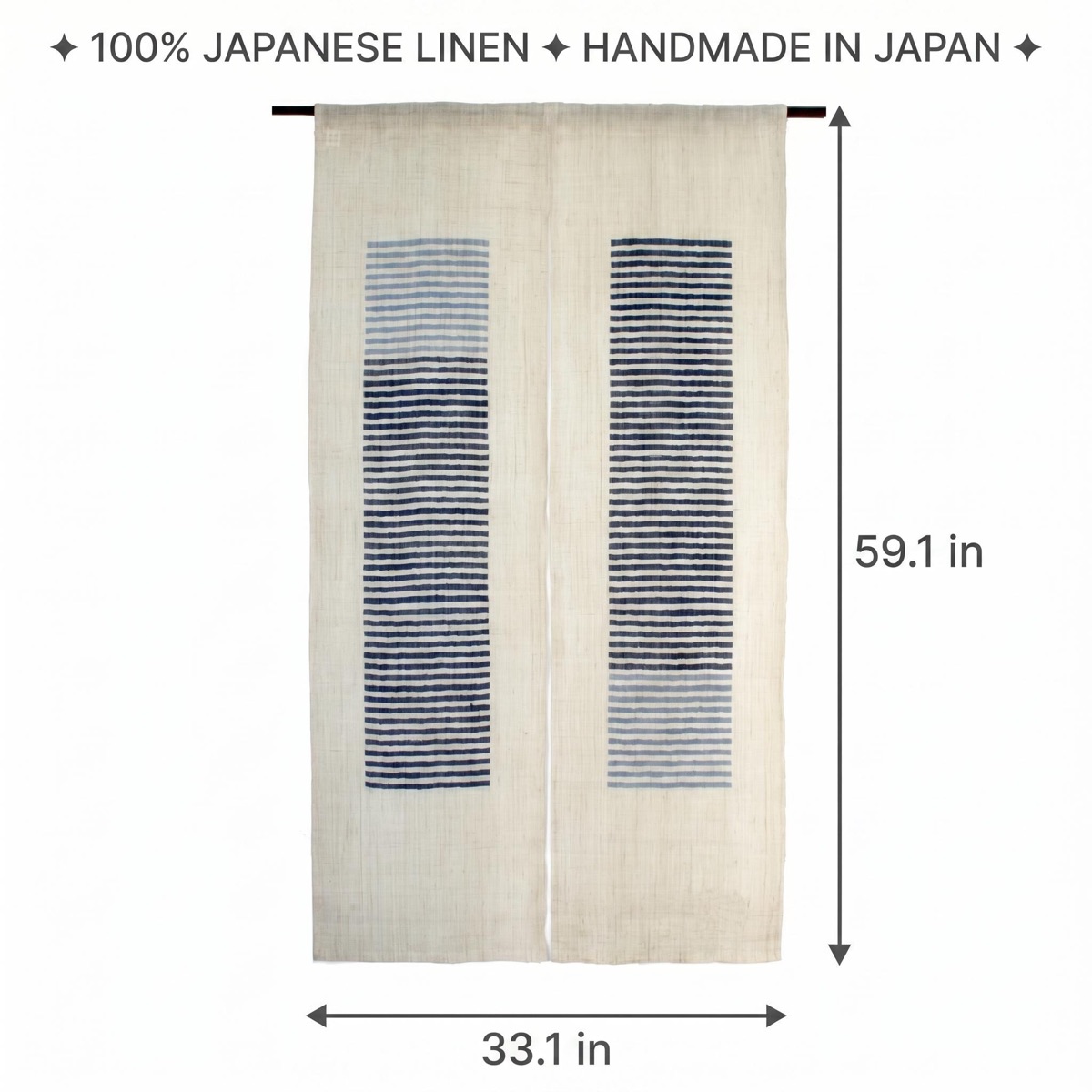 Japanese Linen Noren Door Curtain, Modern Indigo Stripe Design, 33.1 x 59.1 in — view 3