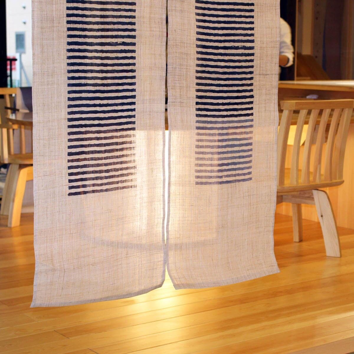 Japanese Linen Noren Door Curtain, Modern Indigo Stripe Design, 33.1 x 59.1 in — view 9