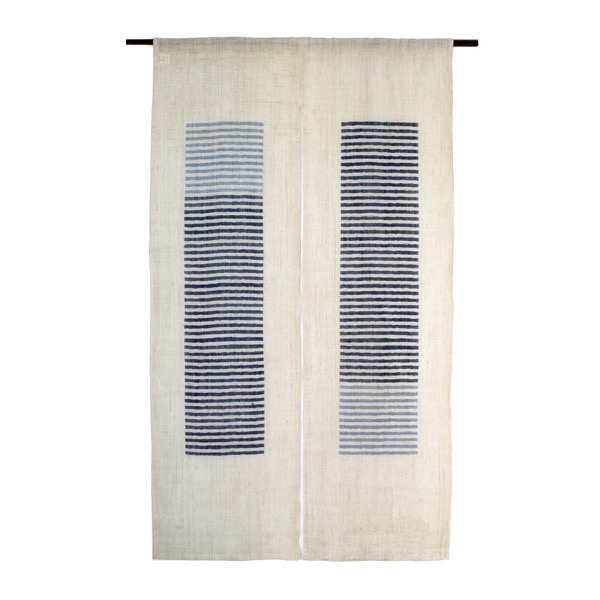 Japanese Linen Noren Door Curtain, Modern Indigo Stripe Design, 33.1 x 59.1 in