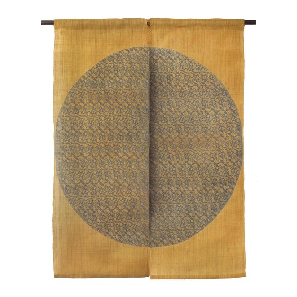 Japanese Linen Noren Door Curtain, Mustard Arabesque Pattern, 35.4 x 47.2 in