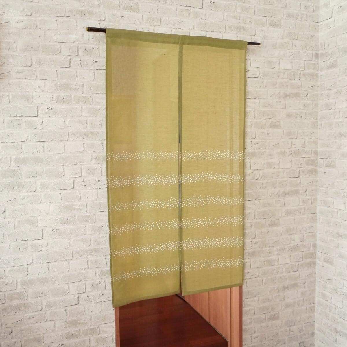 Japanese Linen Noren Door Curtain, Rapeseed Yellow Stripe Komon, 33.1 x 59.1 in — view 3