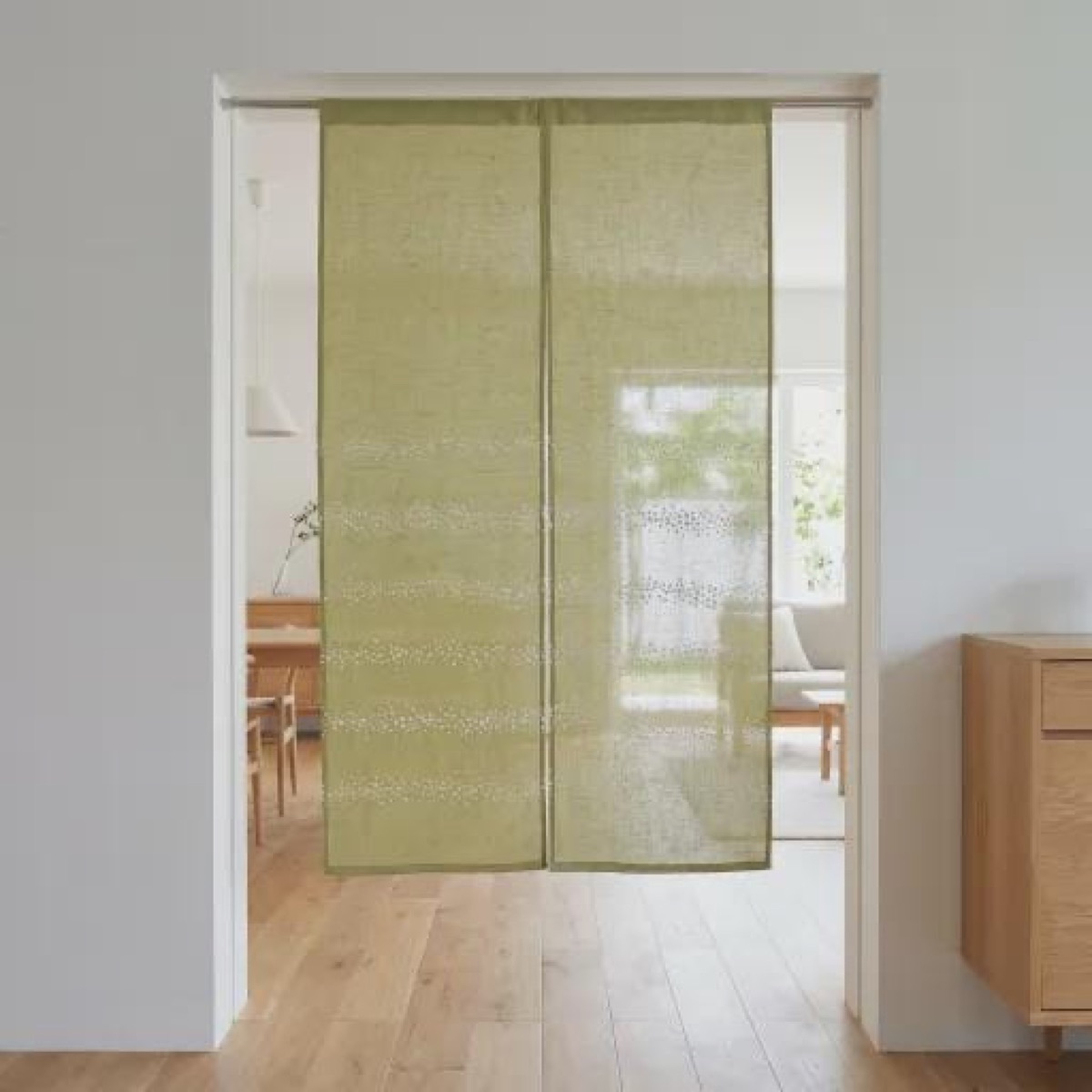 Japanese Linen Noren Door Curtain, Rapeseed Yellow Stripe Komon, 33.1 x 59.1 in — view 9